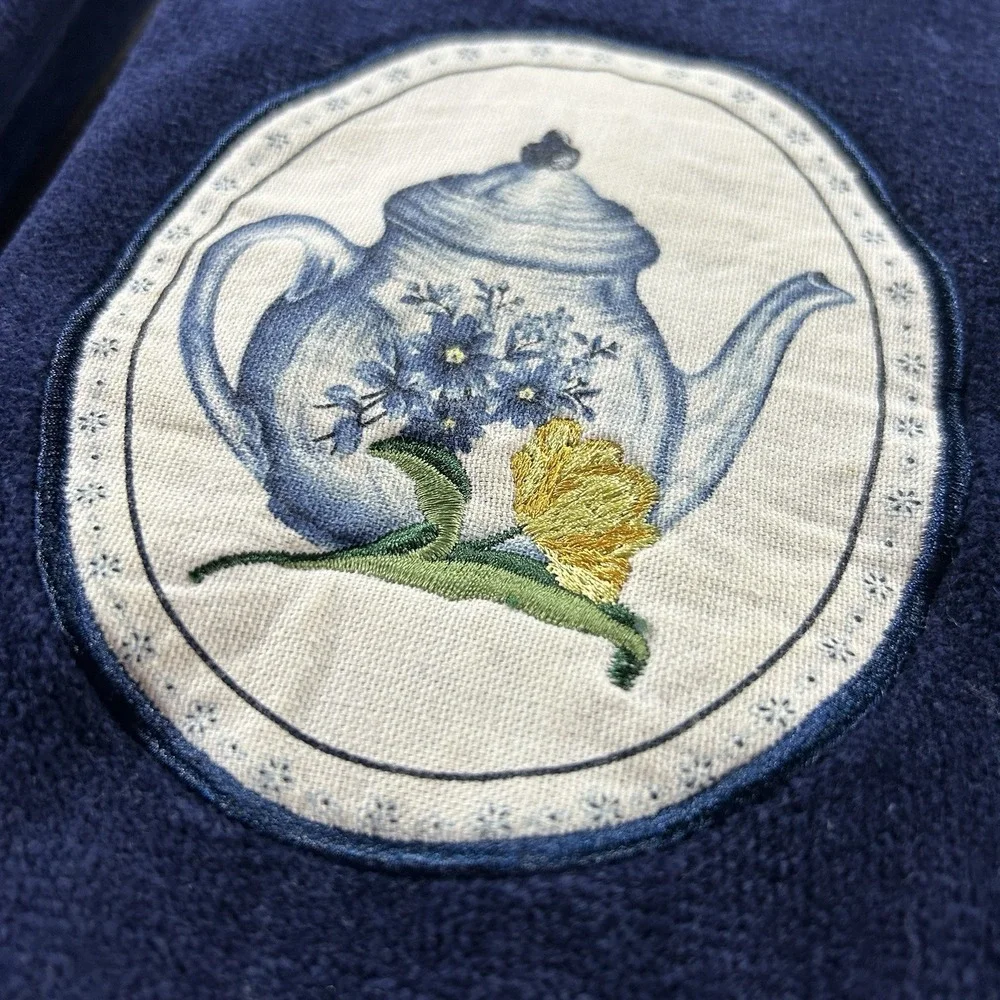 VTG‎ Franco Navy Blue Teapot Hand Towels Set Of Two Dhalia